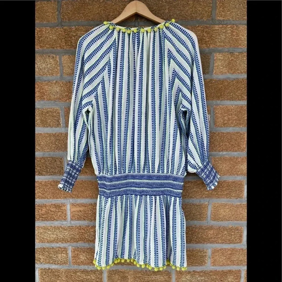 Tessora Blue Luisa Embroidered Stripe Neon Pom Pom. Dress medium - Picture 13 of 13